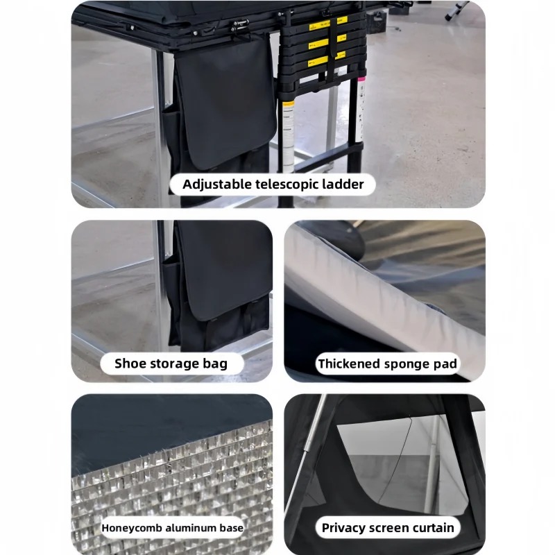 Upgraded Automatic Hydraulic Roof Tent with 4-sided Pop-up windows Waterproof Hard Shell for Camping Car Roof Overland Roof